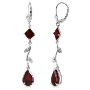 14K. GOLD CHANDELIERS EARRING W/ DIAMONDS & GARNETS (White Gold)